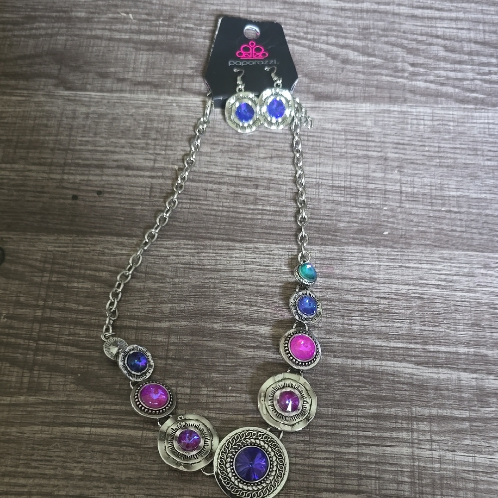 Paparazzi Silver Necklace with Purple and Pink Accents
